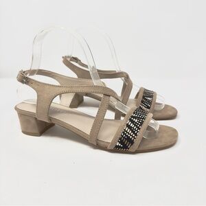 Lauren Blakwell Chic Beige Women's Heels with Beaded Strap